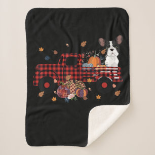 Bulldog Pumpkin Truck Thanksgiving Halloween Gift Sherpa Blanket