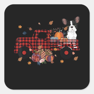 Bulldog Pumpkin Truck Thanksgiving Halloween Gift Square Sticker