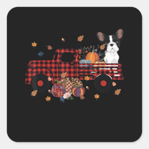 Bulldog Pumpkin Truck Thanksgiving Halloween Gift Square Sticker