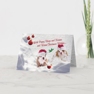 Bulldog Puppies Christmas Snow Scene Wishes Holiday Card