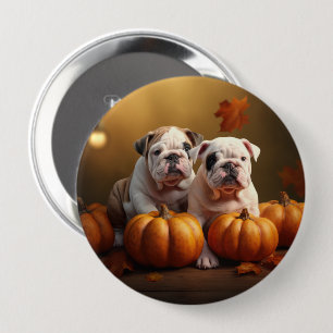 Bulldog Puppy Autumn Delight Pumpkin  10 Cm Round Badge