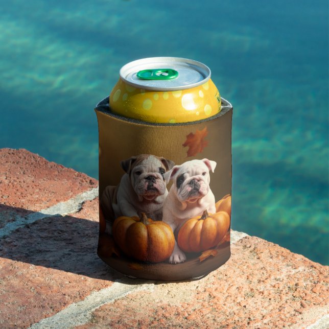 Bulldog Puppy Autumn Delight Pumpkin  Can Cooler (In Situ Pool)