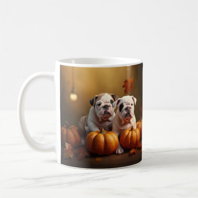 Bulldog Puppy Autumn Delight Pumpkin  Coffee Mug (Left)