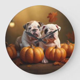 Bulldog Puppy Autumn Delight Pumpkin Large Clock