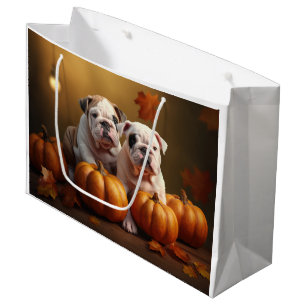 Bulldog Puppy Autumn Delight Pumpkin  Large Gift Bag