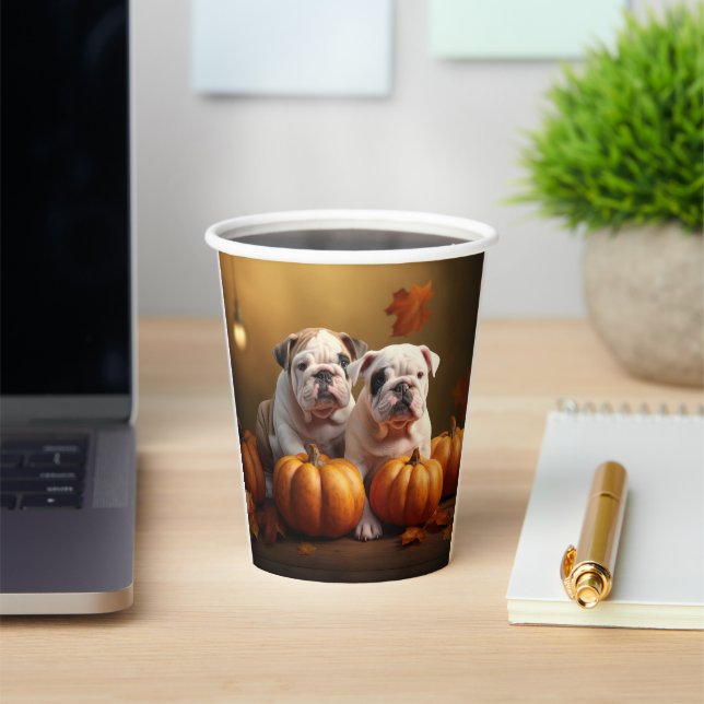 Bulldog Puppy Autumn Delight Pumpkin  Paper Cups (Insitu)