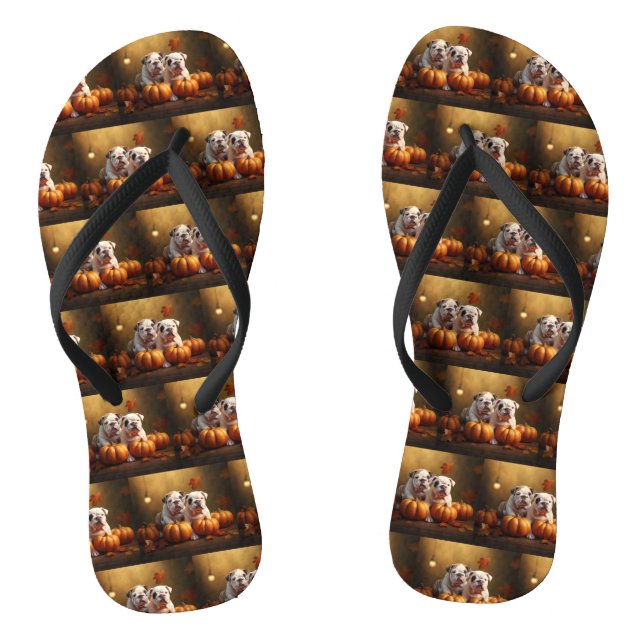 Bulldog Puppy Autumn Delight Pumpkin  Thongs (Footbed)