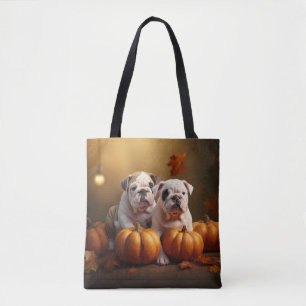 Bulldog Puppy Autumn Delight Pumpkin Tote Bag
