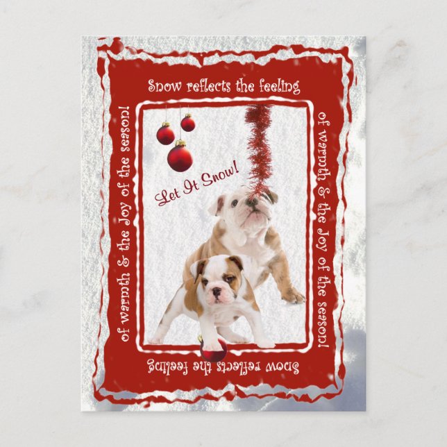 Bulldog Puppy Let It Snow #2 Greeting Postcard (Front)