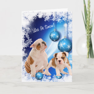 Bulldog Puppy Let It Snow Greeting - Customisable Holiday Card