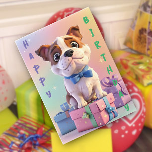 Bulldog Puppy Pastel Colours and Gifts Birthday Card