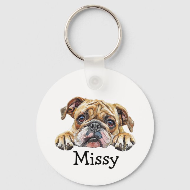 Bulldog Puppy Personalised Key Ring (Front)