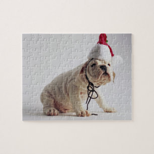 Bulldog Puppy Wearing Santa Hat Jigsaw Puzzle
