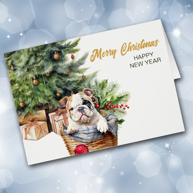 Bulldog Puppy Wicker Basket Christmas (Creator Uploaded)