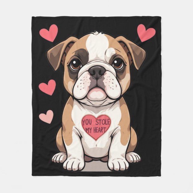 Bulldog Puppy with Heartfelt Message Fleece Blanket (Front)