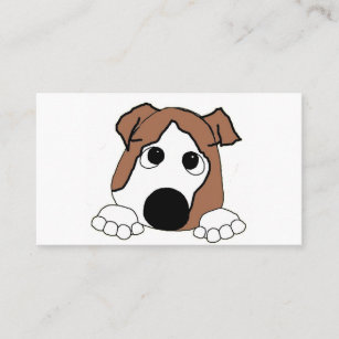 bulldog red and white peeking cartoon business card