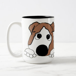 bulldog red and white peeking cartoon Two-Tone coffee mug