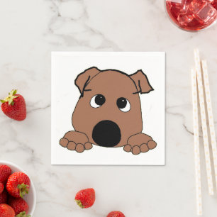 bulldog red cartoon peeking napkin