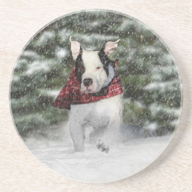 Bulldog Rescue Pup Dashing through the Snow Coaster (Front)