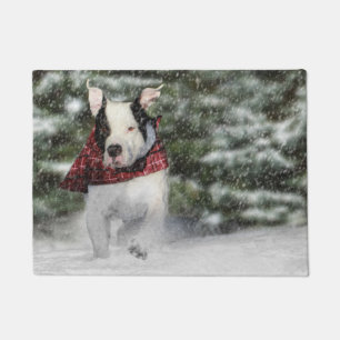Bulldog Rescue Pup Dashing through the Snow Doormat