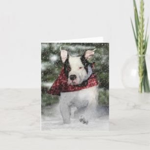 Bulldog Rescue Pup Dashing through the Snow Holiday Card