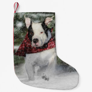 Bulldog Rescue Pup Dashing through the Snow Small Christmas Stocking