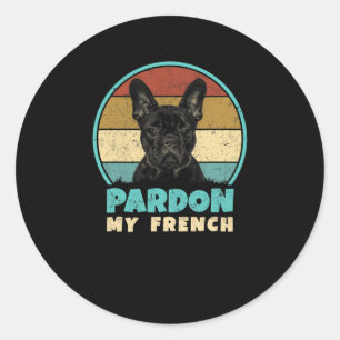 Bulldog Retro Vintage 60s 70s Fun Frenchie Loves  Classic Round Sticker