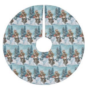 Bulldog Riding Motorcycle Christmas Brushed Polyester Tree Skirt