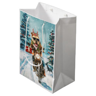 Bulldog Riding Motorcycle Christmas Medium Gift Bag