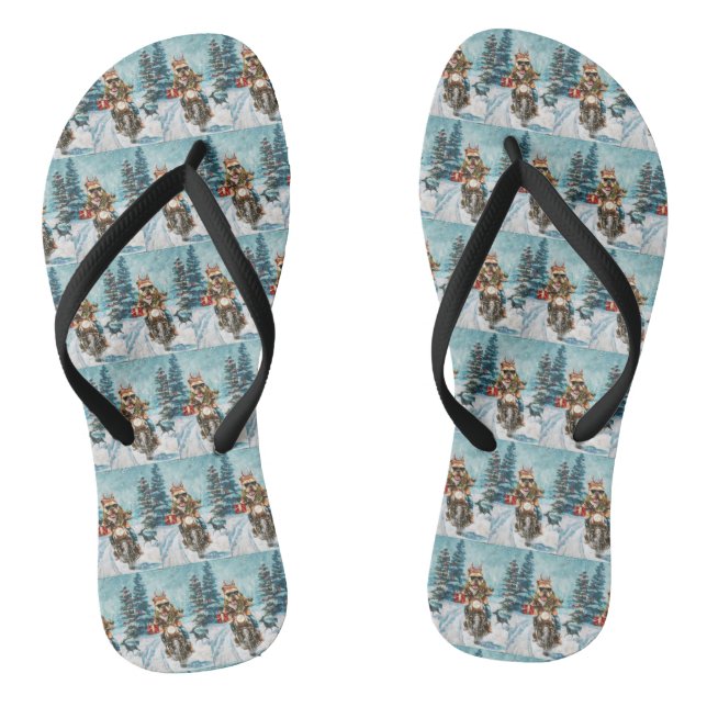 Bulldog Riding Motorcycle Christmas Thongs (Footbed)
