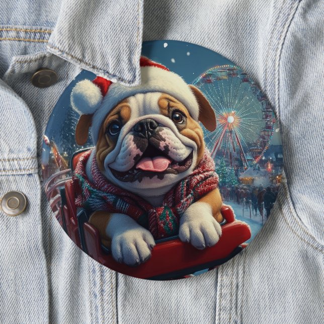 Bulldog Roller Coaster Christmas 6 Cm Round Badge (In Situ)
