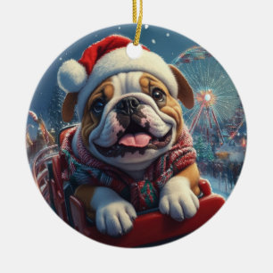 Bulldog Roller Coaster Christmas Ceramic Ornament