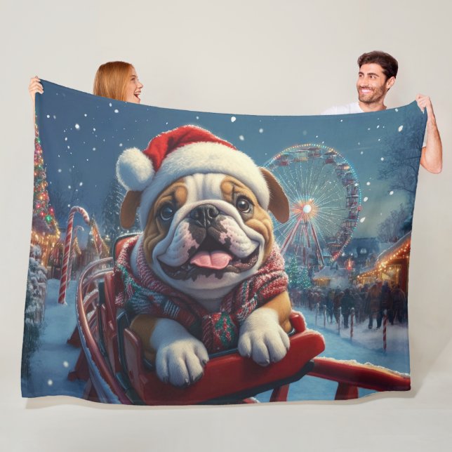 Bulldog Roller Coaster Christmas Fleece Blanket (In Situ)
