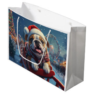 Bulldog Roller Coaster Christmas Large Gift Bag