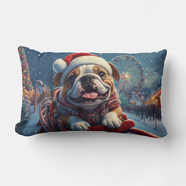 Bulldog Roller Coaster Christmas Lumbar Cushion (Front)
