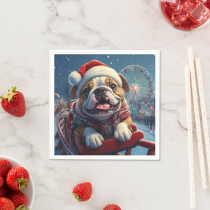 Bulldog Roller Coaster Christmas Napkin