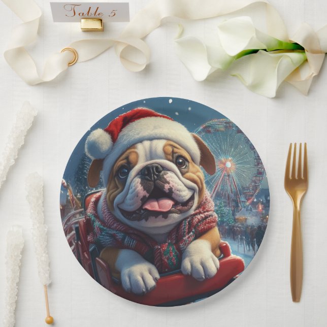 Bulldog Roller Coaster Christmas Paper Plate (Wedding)