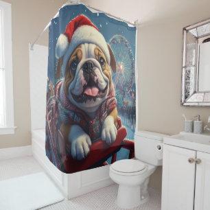 Bulldog Roller Coaster Christmas Shower Curtain