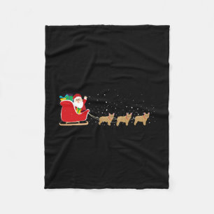 Bulldog Santa Christmas Sleigh - Fun Bulldog Xmas  Fleece Blanket