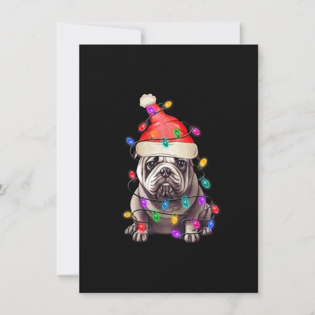 Bulldog Santa Christmas Tree Lights Xmas Boys Dog  Invitation (Front)