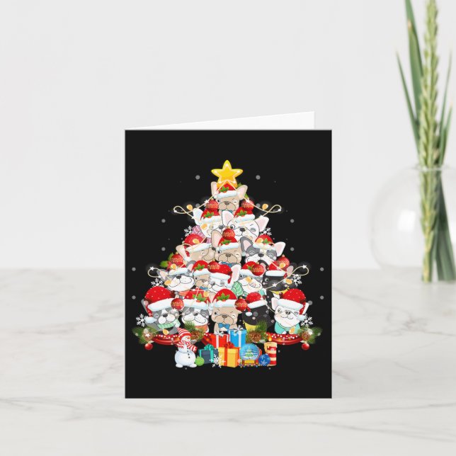 Bulldog Santa Claus Xmas Tree Lights Merry Christm Card (Front)