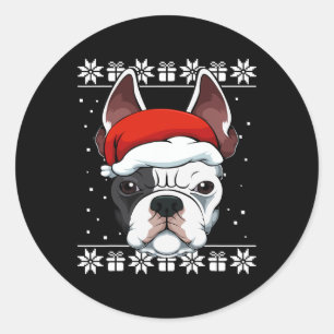 Bulldog Santa Hat Christmas Pajama Cute Dog Ugly X Classic Round Sticker