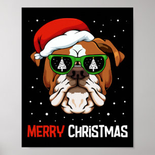 Bulldog Santa Hat Christmas Pajama Dog X-mas Tree Poster