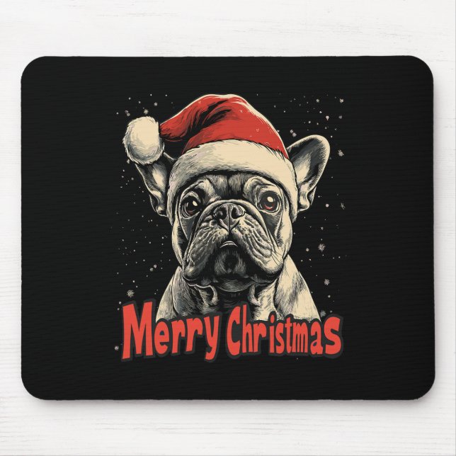 Bulldog Santa Hat Merry Christmas Xmas Dog Lover P Mouse Pad (Front)