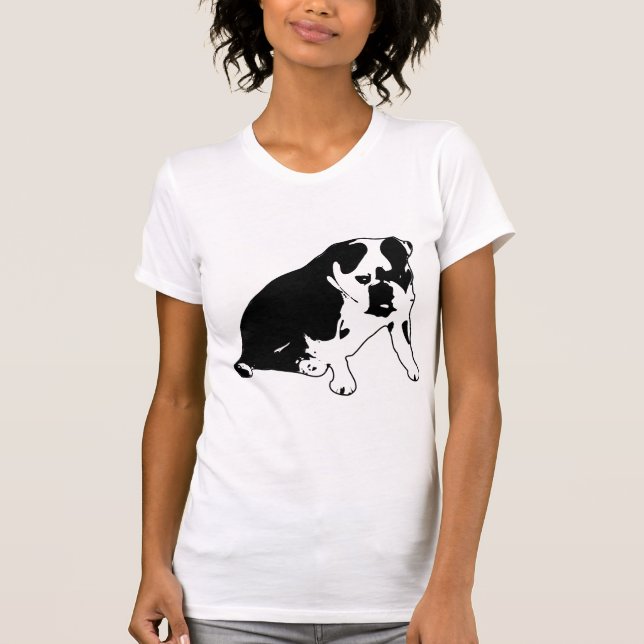 Bulldog Silhouette Black and White Graphic Art T-Shirt (Front)