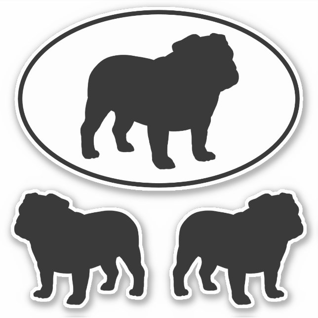 Bulldog Silhouettes Cool Dog Vinyl Sticker Set (Front)