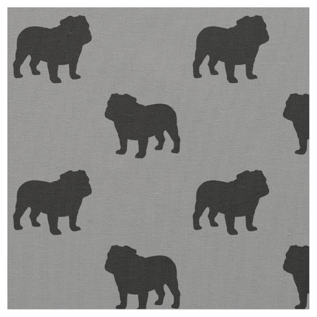 Bulldog Silhouettes Pattern | Dog Breed Grey Fabric (Close Up)