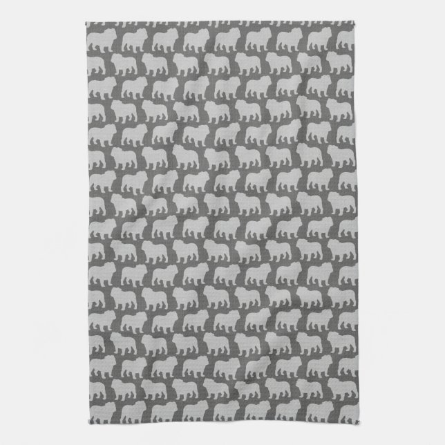 Bulldog Silhouettes Pattern Tea Towel (Vertical)