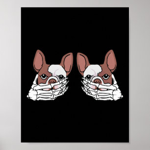 Bulldog Skeleton Hand On Breast Halloween Costume  Poster