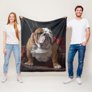 Bulldog Snowy Sleigh Christmas Decor Fleece Blanket